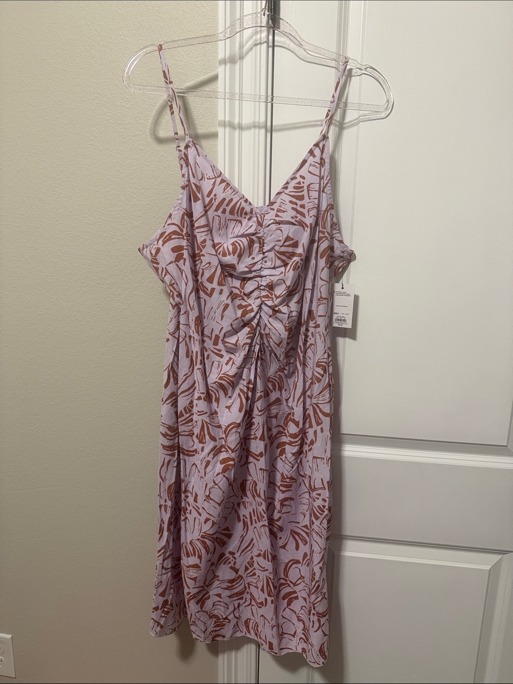 NWT Nine West Lilac Slip Dress with Rust Abstract Tropical Print